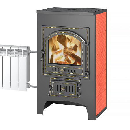 Печь-Камин ВЕЗУВИЙ ПК-01 (205) с плитой и т/о красн. 12 кВт (200 м3) Ø 150 мм 